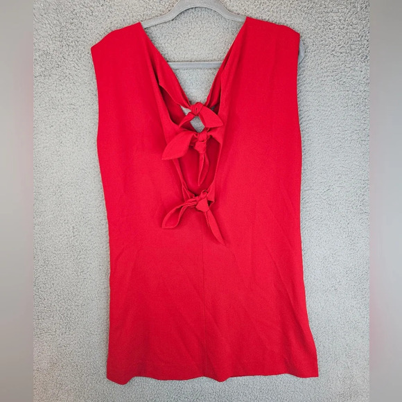 Alice & Olivia Womens Red Crepe Mini Dress Sz 8 Ties in Back Lined Ruby Red - Picture 5 of 8